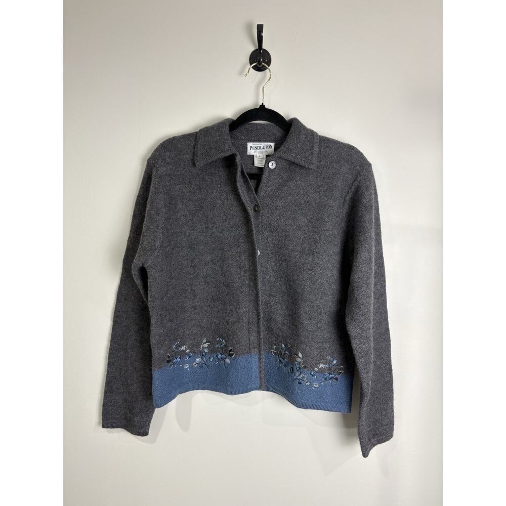 Pendleton Women’s 100% Virgin Wool Collared Cardigan Gray and Blue